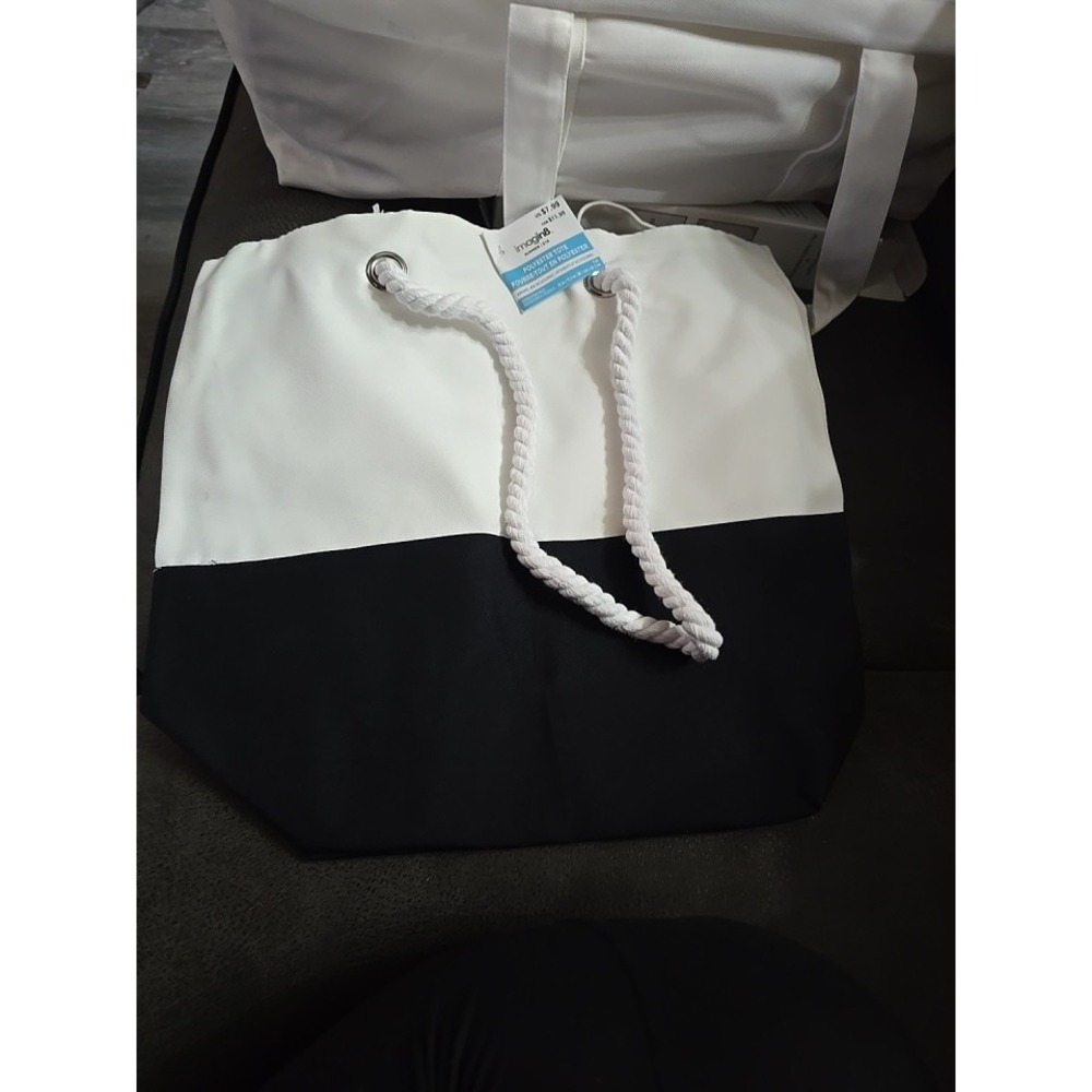 Beach Tote with Rope Handle - Reusable Shopping, Library Bag 15"x13.5"
